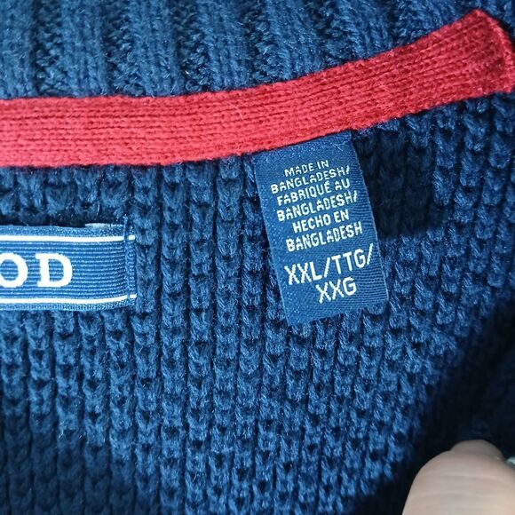 IZOD Sweater Men L 1/4 Zip Fair Isle Nordic Pullover Ski Navy Blue Preppy Chunky - Picture 11 of 16